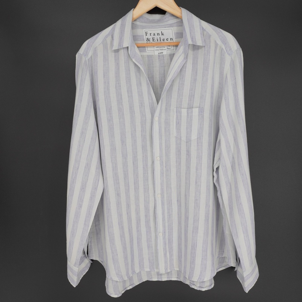 Frank & Eileen Button Down Shirt Eileen Linen XL Blue Stripe Italy Classic Coast - Picture 15 of 16